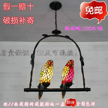 Parrot Tiffany Stained Glass Suspended Luminaire E27 110-240V Chain Pendant lights for Home Parlor Dining bed Room