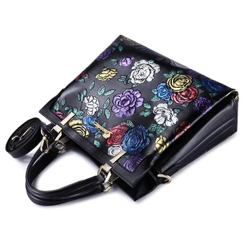Lovakia Genuine Leather Bag Brands Top Handle Women Bag Luxury Embossed Floral Handbag New Fashion Shoulder Bags