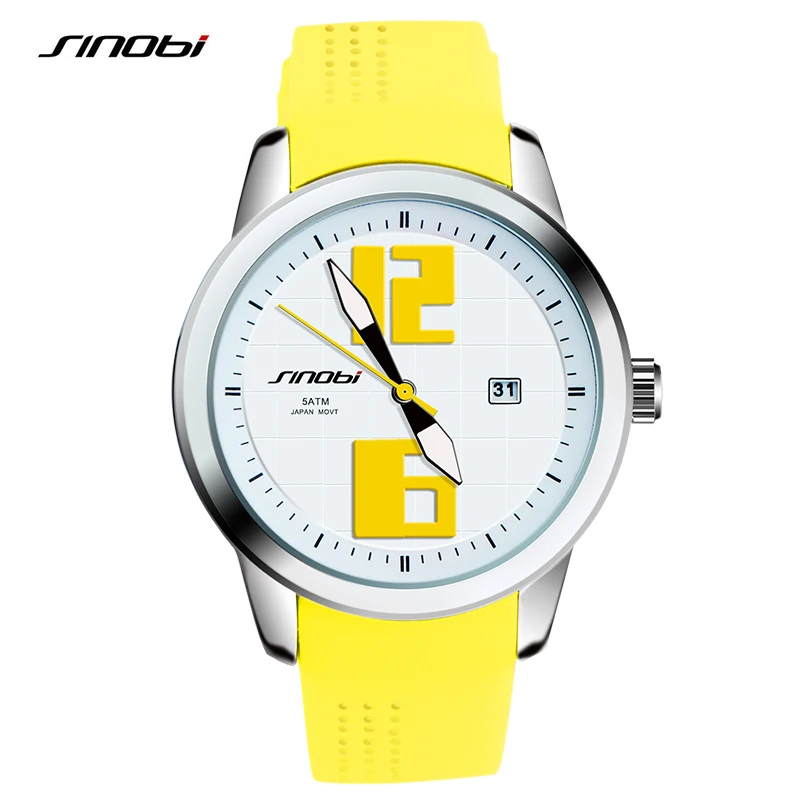 SINOBI Fashion Sports Women Watches Silicone Watchband Girl Wristwatch Ladies Waterproof Quartz Watch Clock Montres Femmes