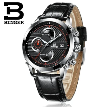 BINGER Chronograph Casual Watch Men Luxury Brand Quartz Military Sport Watch Genuine Leather Men's Wristwatch relogio masculino