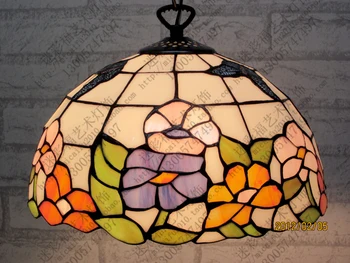 16 Inch Flesh Country Flowers butterfly Tiffany pendant light Stained Glass Lamp for Bedroom E27 110-240V