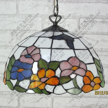 16 Inch Flesh Country Flowers butterfly Tiffany pendant light Stained Glass Lamp for Bedroom E27 110-240V