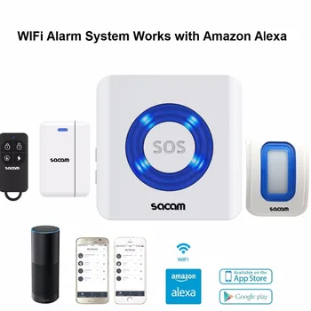 WiFi Camera Alarm Systems Security Home IP Camera Wi-Fi Wireless Motion Sensor Door Alarms for Home, Works with Amazon Alexa