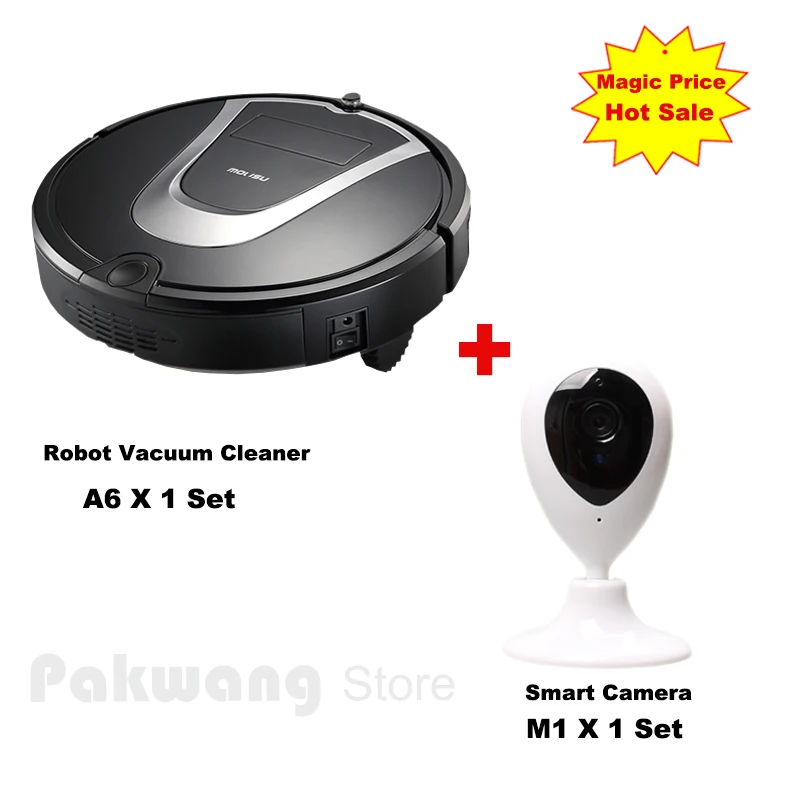 PAKWANG A6 Robot Vacuum Cleaner Schedule 600ML Dustbin Auto recharge Vacuum Cleaner for home And Baby/pet Monitor Smart Camera