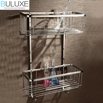 BULUXE Brass Bathroom Accessories Dual Tier Corner Shelf Prateleira Wall Mounted Bath Shelf Accessories HP7734