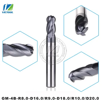 GM-4B-R8.0/R9.0/R10.0 Cemented Carbide Higher Feed Speed Machining Efficiency 4-flute Ball Nose End Mills Straight Shanks Tools