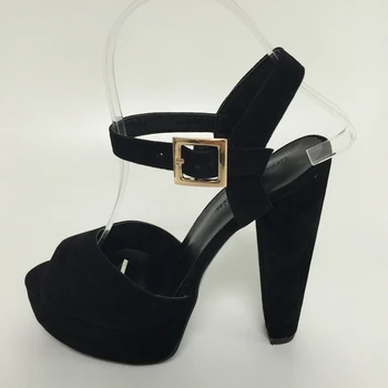2017 Black Women Sandals Square Heels Custom Made Plus Size Buckle Strap Fashion Party Shoes Zapatos Mujer Plus Size Shoes