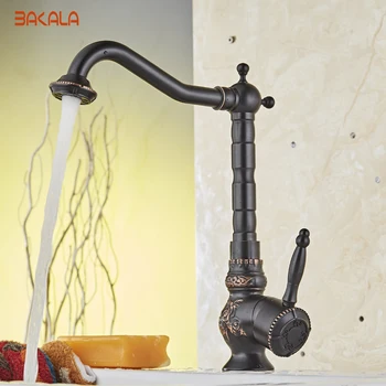 2017 BAKALA Luxury Black Brass kitchen sink single handle swivel kitchen faucet mixer BR-10701H