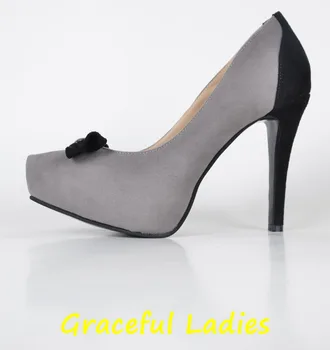 Grey and Black Dress Shoes Stiletto Heel Slip-ons High Heel Pumps Platform Custom Made Designer Women Heel Fashion Handmade Shoe