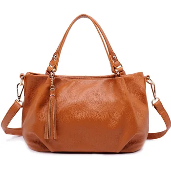 New Fashion Genuine Leather Women Handbag Vintage Real Leather Ladies Shoulder Bag Casual Solid Zipper Totes