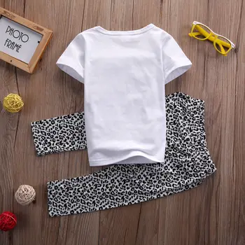 Toddler Kids Baby Girls Summer Outfits Leopard Clothes T-shirt I Woke Up Tops + Long Pants 2PCS Set 2016