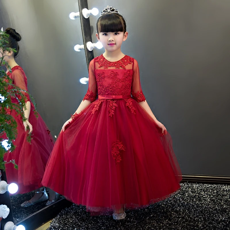 New Lace Ball Gown Girls Wedding Party Dresses Sequin Kids Birthday Party Dress long First Communion Dresses For Girls Princess