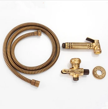 Factory direct antique total brass material bronze finished bidet faucet set with brass gun and 1.5m plumbing hose