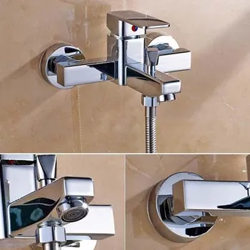 Contemporary Solid Brass Bathroom Shower Faucet Single Handle Mixer Tap with Hand Shower Chrome Polished