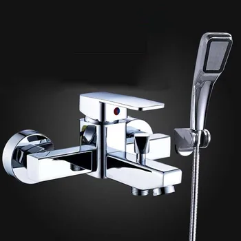 Contemporary Solid Brass Bathroom Shower Faucet Single Handle Mixer Tap with Hand Shower Chrome Polished