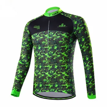CHEJI Men Long Sleeve Cycling Jersey Sets Bike Green Outdoor Cycling Sportswear Mtb Maillot Cycling Clothing GEL Padded CC1437