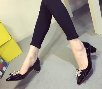 2017 NEW Genuine leather Womens shoes Fashion Strange style Heel Pointed Toe rhinestone High heels pumps women Single shoes