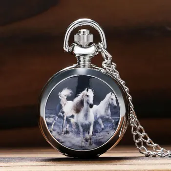 Retro Fashion Running Horse Design Quartz Pocket Watch Clock Necklace Pendant Chain for Women Men Gifts Relogio De Bolso P587