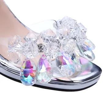 Summer shoes woman sandals zapatos de mujer zapatos de mujer de tacones silver 2017 New Fashion rhinestone peep toe womens pumps