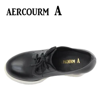 Aercourm A New 2017 Women Casual Shoes Female Genuine Leather High Heels Shoes Ladies Women Lace Waterproof Platform Shoes Red