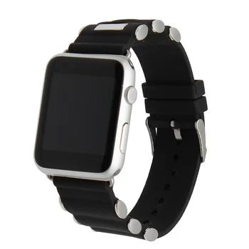 Silicone Rubber Watchband + Adapters for iWatch Apple Watch 38mm 42mm Wrist Strap Stainless Steel Buckle Band Bracelet Black