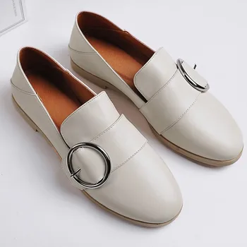 Super soft leather Oxford Shoes Women Flats Casual shoes 2017 Fashion Round Toe Slip-On Summer shoes Womens Flat Leather Shoes