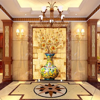 3D gold roses jade vase hallway mural TV sofa background wall bedroom living room wallpaper mural
