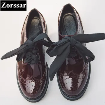 Patent Leather Flats Oxford Shoes Women vintage Brogue Shoes Brand Designer 2017 Fashion British style Womens Flat Leather Shoes