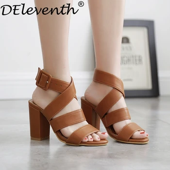 DEleventh New Brand Retro Square Heels Shoes 2017 Spring Autumn Buckle Strap Open Toe Sandals Round Toe Ladies Shoes For Russian