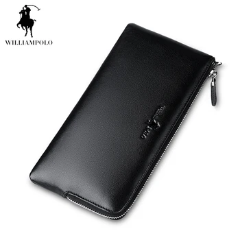 2017 WILLIAMPOLO Casual Cow Leather Card Holder Wallet Dollar Wallet With Phone Case Zipper Pocket Unisex POLO195