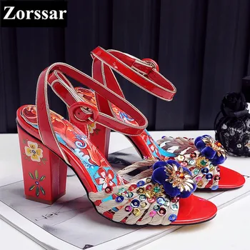 2017 new BIG SIZE 34-43 woman summer shoes sandals fashion Ethnic style women peep toe pumps womens high heel sandals