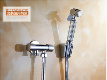 2016 brass material chrome bathroom toilet bidet faucet set toilet gun with 1.5 m hose tube