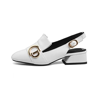 ANMAIRON Office Shoes Woman Square Toe Chunky Heels Mules Pumps Low Heels Black Buckle Classic Black White Shoes Women Pumps