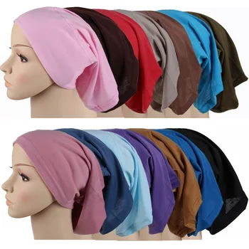 2017 Fashion Pleated Women's cotton Bonnet Turban Underscarf Muslim Caps  hijab shawl Muslim pure colors Islamic Hijab Hats