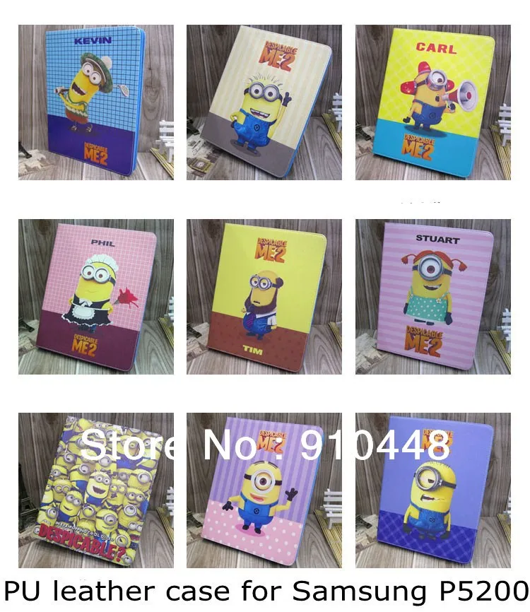 Cartoon Despicable Me II Minion Character PU Leather Stand Case Cover For Samsung Galaxy Tab 3 10.1 P5200 P5210