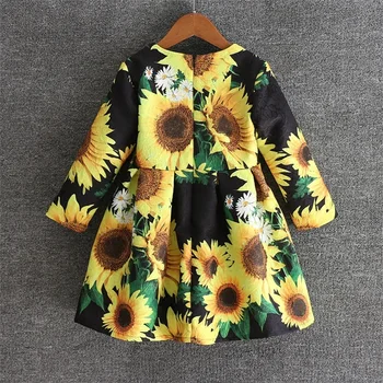 Brand sunflower jacquard pleated dress mother and daughter dresses family clothes children dress mom baby girls matching dresses