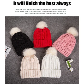 2016 Winter Brand New Colorful Snow Caps Wool Knitted Beanie Women Hat With Raccoon Fur Hip Hop Skullies Cap