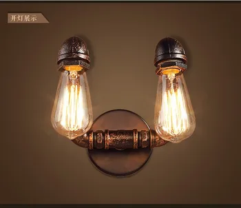 Retro Iron Waterpipe Wall Lamps 2 Heads E27 Edison Bulb Wall Lights Home Vintage Deco Bedroom Bedside Lamps Luminaries
