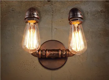 Retro Iron Waterpipe Wall Lamps 2 Heads E27 Edison Bulb Wall Lights Home Vintage Deco Bedroom Bedside Lamps Luminaries