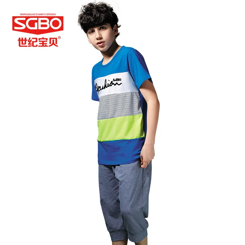 Fashion Boys Tracksuit For Children 2 Piece Stripe Tshirt + Casual Pants 10 11 12 13 Years Brand Clothes For Teens Boys 6C5080