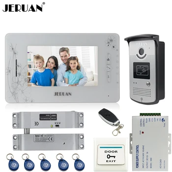 JERUAN 7`` TFT color video door phone intercom system 700TVL new RFID Access IR Night Vision Camera+8GB card+Electric Bolt lock