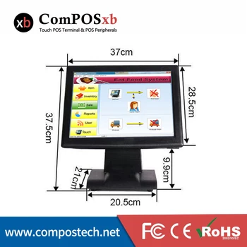 15 Inch TFT LED Point Of Sale Cash Register Pos Machine Core i3 All In One Epos System With VFD Customer Display And MSR