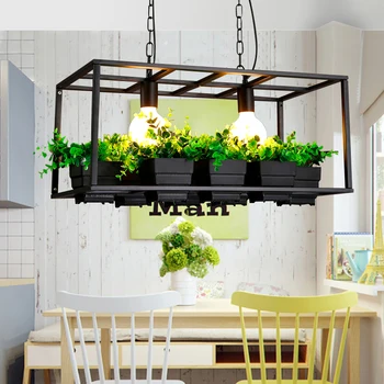 Countryside style 2 head E27 plant pot Art decor iron chandelier 55/65 cm living room restaurant cafe bar hanging lamp fixture