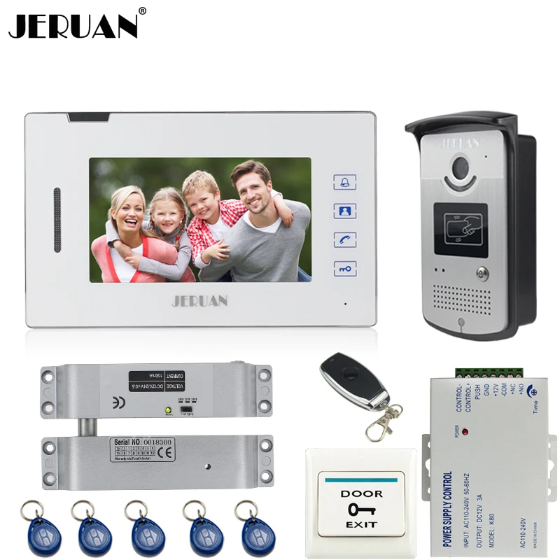 JERUAN NEW 7`` color video door phone intercom system access control system 700TVL IR Night Vision Camera+Electric Bolt lock