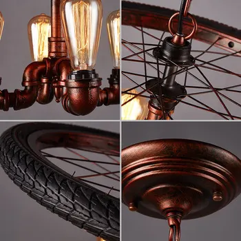 Loft Style Bicycle Tire Water Pipe Lamp Edison Pendant Light Fixtures Vintage Industrial Lighting For Dining Room Bar Hanging