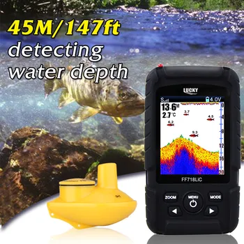 Lucky FF718Li-CW Wireless Portable Fish Finder depth sonar 45M 147Feet Sonar Alarm Waterproof Fishfinder Ocean Color Display #B0