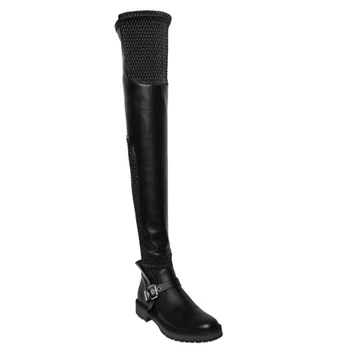 2016 Fashion Winter Women Long Boots Shoes Sexy Over-the-knee Boots Genuine Leather Elastic Motorcycle Boots Thigh High Boots