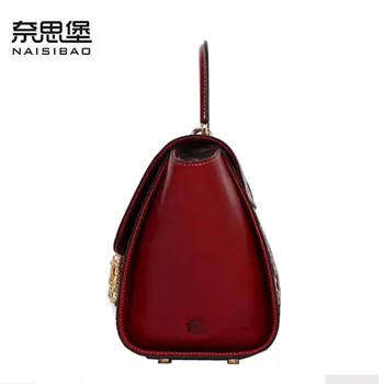 2016 New women genuine leather bag famous brands chinese style retro embossing quality women leather handbags shoulder wing bag