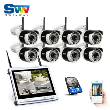 SW New! Plug&Play 8CH 12'LCD Screen Wireless NVR Security CCTV System&960P HD WIFI Camera Home+Outdoor IR Video Surveillance Kit