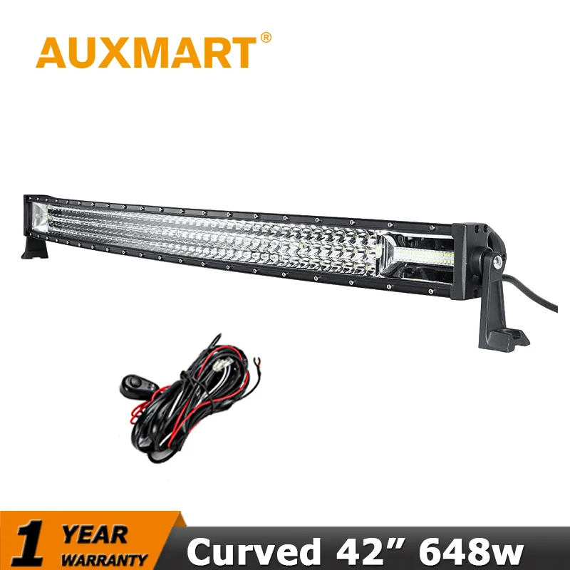 Auxmart 42 Inch Curved LED Light Bar 648W CREE Chips Tri-Row Offroad Light Bar Combo Beam for Pickup Truck SUV ATV 4X4 RZR